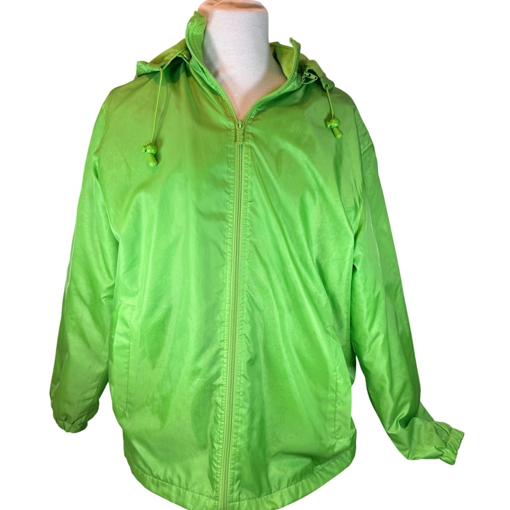 Totes Womens Lime Green Fleece Lined Hooded‎ Rain Jacket Windbreaker L BL600029